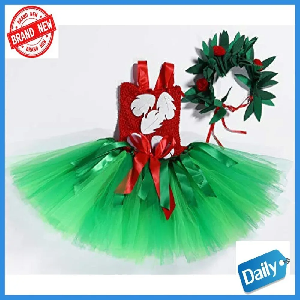 Girls Hawaiian Tutu Dress with Headband and Wristband 1-10Y